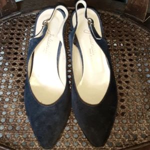 Julianelli Navy Blue Suede Slingback Shoes Sz 6.5